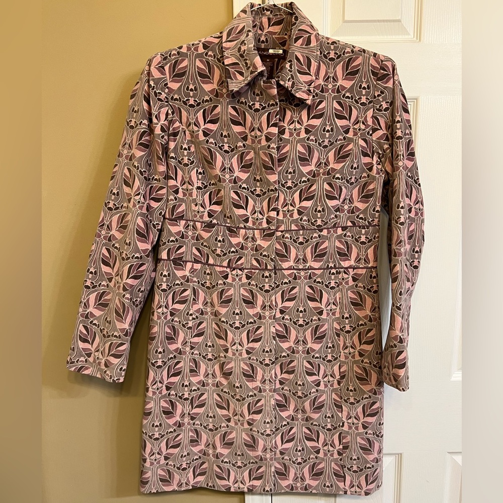 Bandolino pink&gray velvet peacoat,geometric pattern size M, Excellent cond.